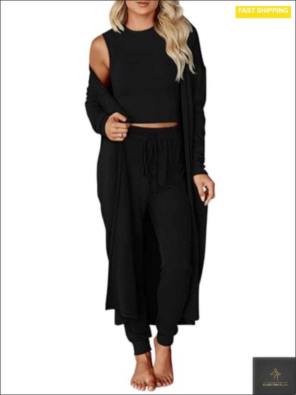 3 Piece Lounge Set Cardigan Tank Top Jogger Pants Travel Outfit